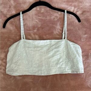 Reformation Cleo Linen Cropped Top — Cream